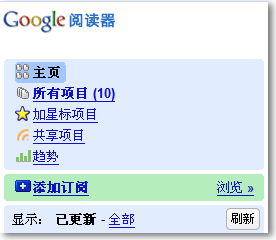 Google Reader 中文版 主导航