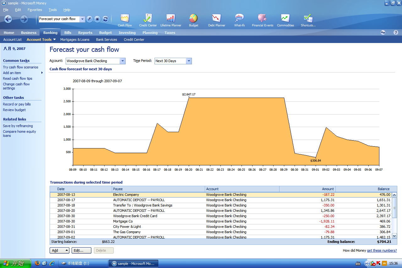 Microsoft Money Plus CashFlow 现金流界面