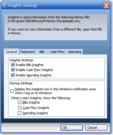 Microsoft Money Plus Insights 设置界面