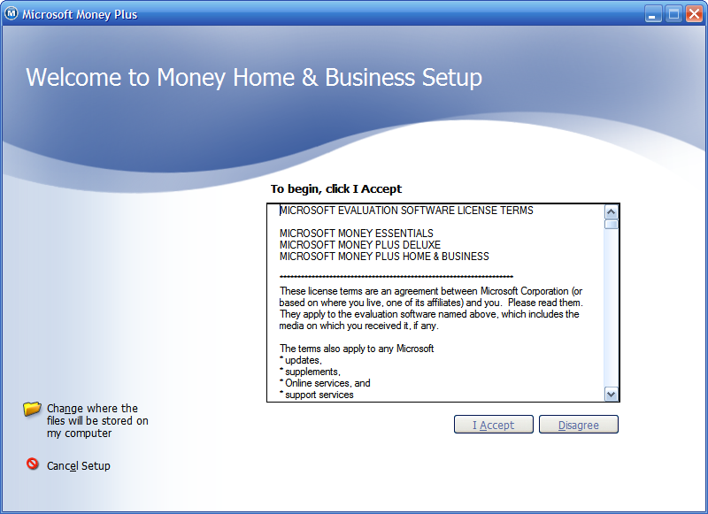 Microsoft Money Plus Home & Business 安装界面:欢迎