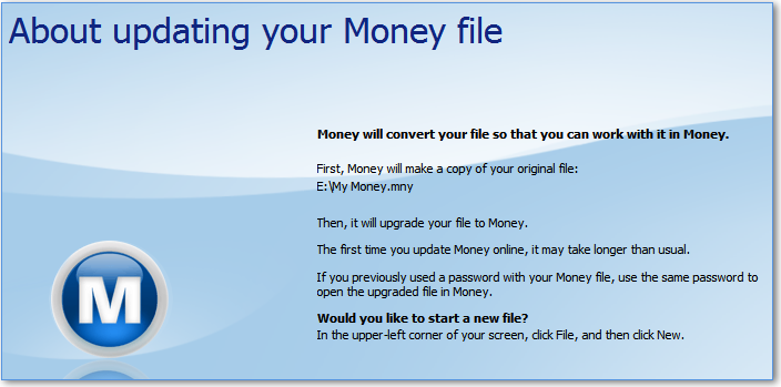 Microsoft Money Plus 早期版本文件升级