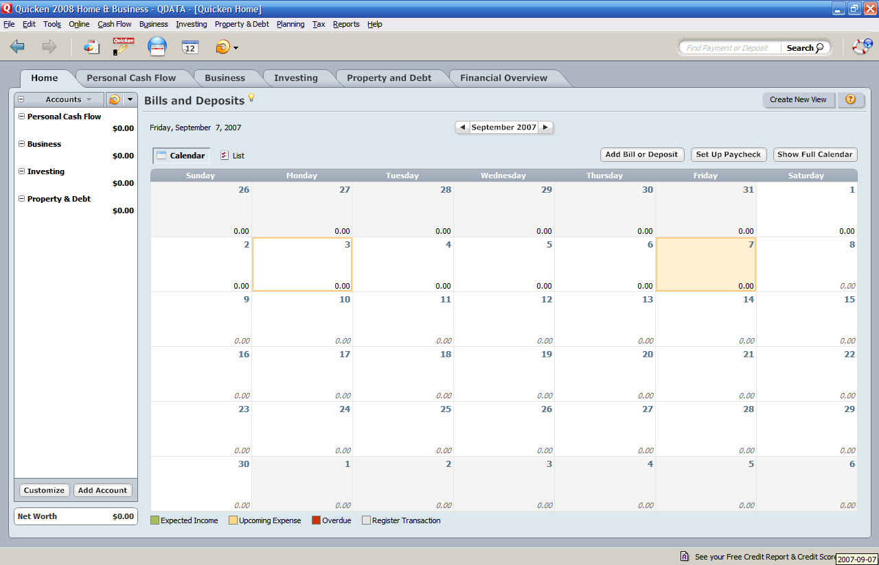Quicken 2008 Home 页