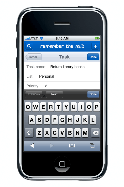 Remember The Milk 的 iPhone 版本界面